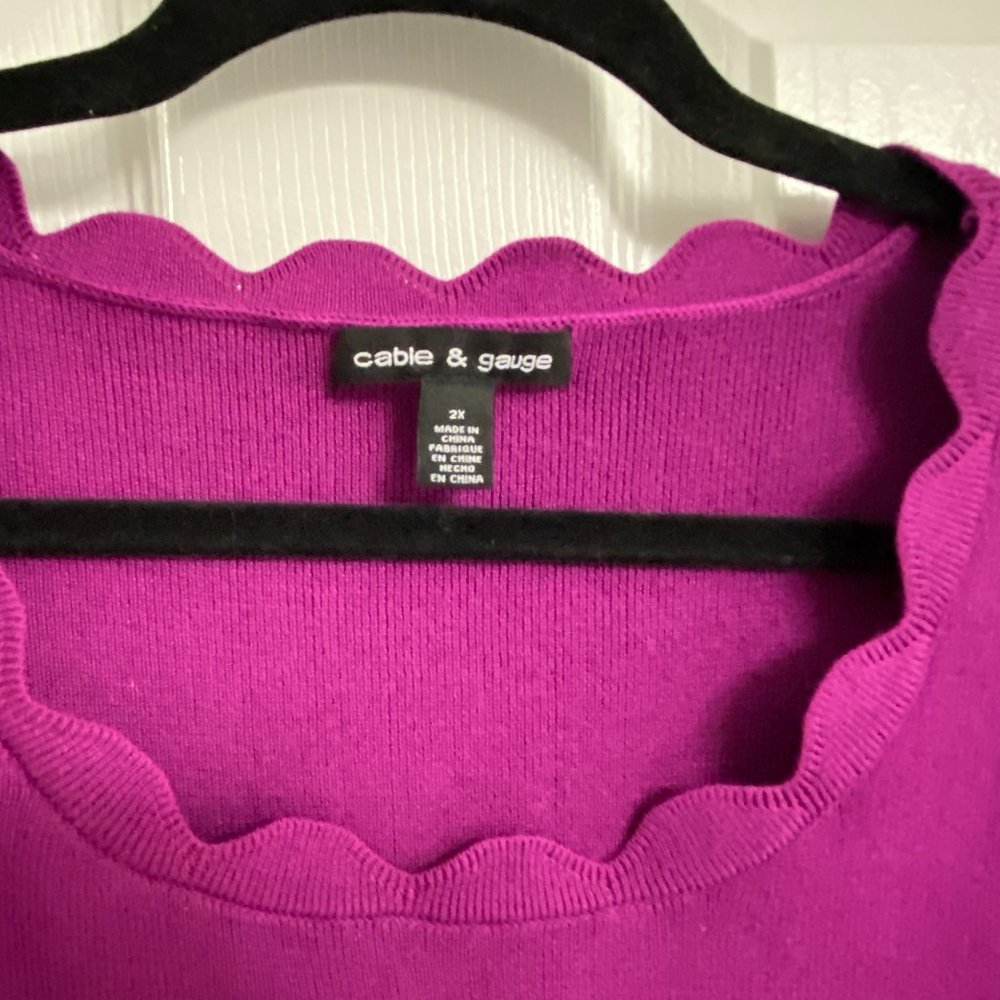 GUC Cable & Gauge Scalloped Pull over sweater in Fuschia-2X - Picture 13 of 14